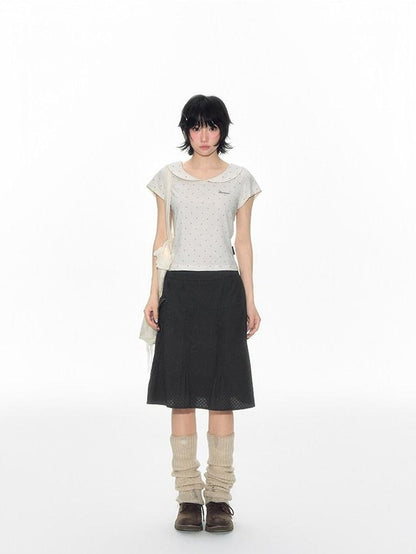 NAPSNAPS Gray Embroidered Polka Doll Collar Slim Waist Women&