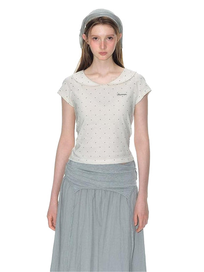 NAPSNAPS Gray Embroidered Polka Doll Collar Slim Waist Women&