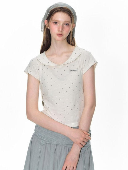 NAPSNAPS Gray Embroidered Polka Doll Collar Slim Waist Women&