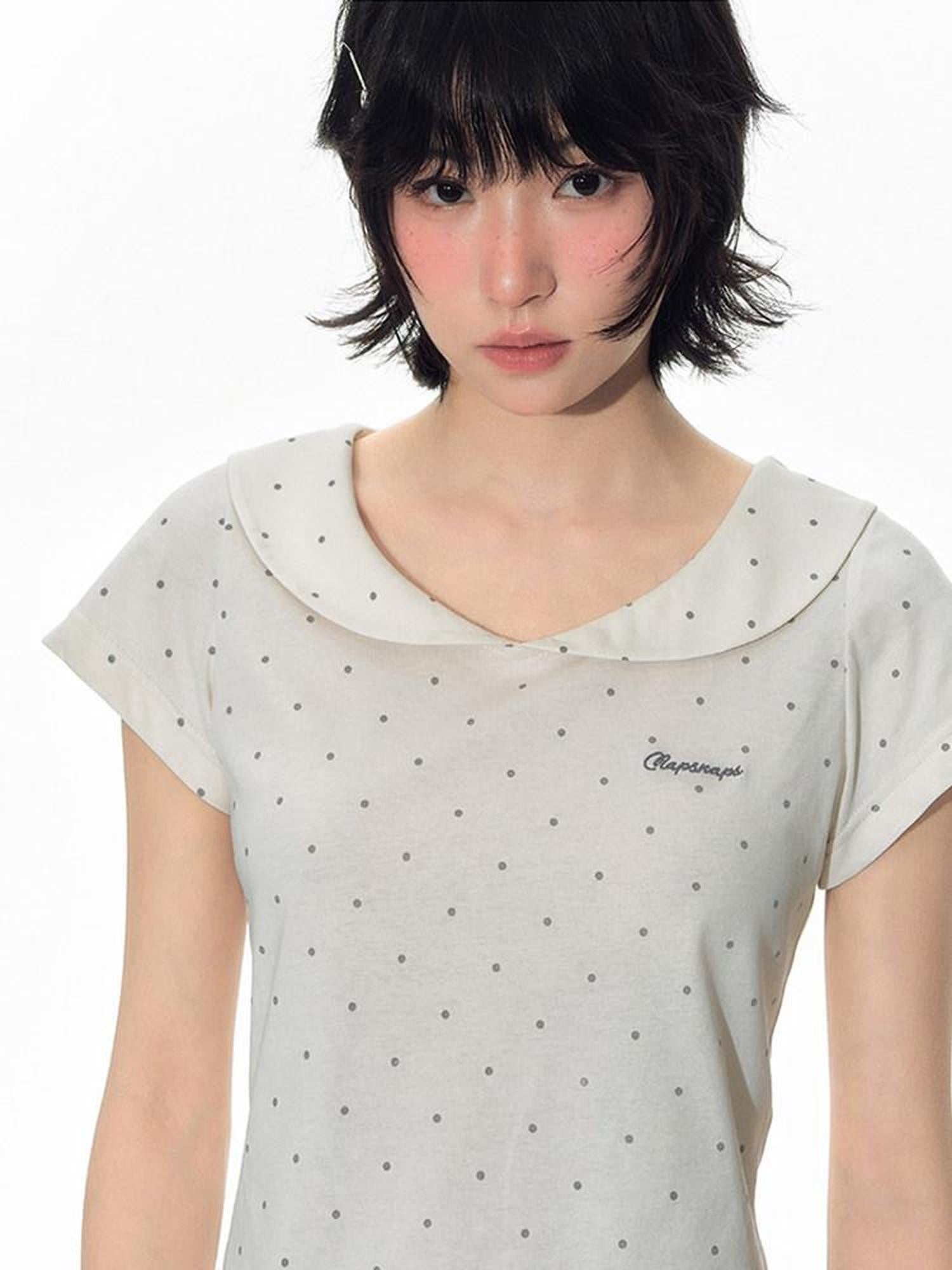 NAPSNAPS Gray Embroidered Polka Doll Collar Slim Waist Women&