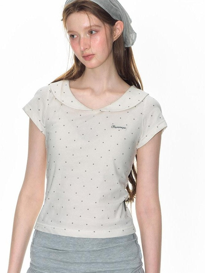 NAPSNAPS Gray Embroidered Polka Doll Collar Slim Waist Women&