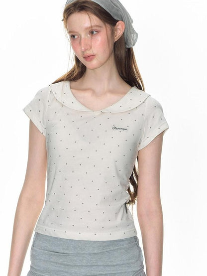 NAPSNAPS Gray Embroidered Polka Doll Collar Slim Waist Women&
