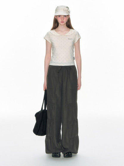 NAPSNAPS Gray Embroidered Polka Doll Collar Slim Waist Women&