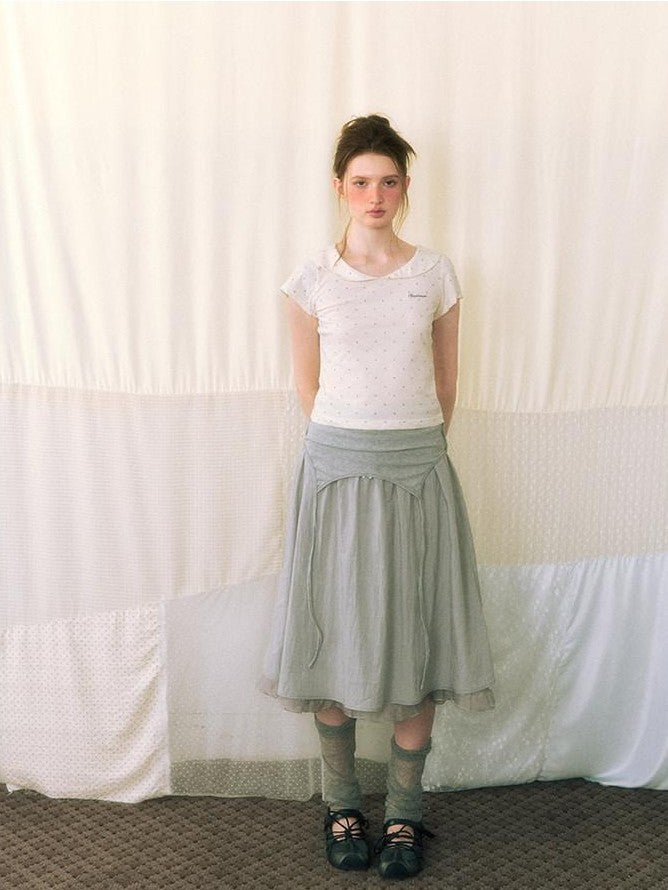 NAPSNAPS Gray Embroidered Polka Doll Collar Slim Waist Women&