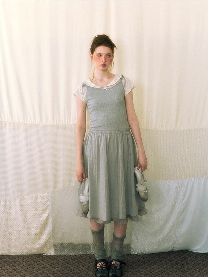 NAPSNAPS Gray Embroidered Polka Doll Collar Slim Waist Women&