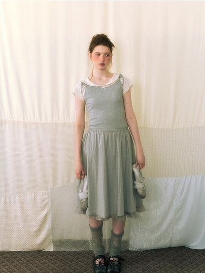 NAPSNAPS Gray Embroidered Polka Doll Collar Slim Waist Women&