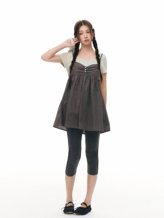 NAPSNAPS Gray Khaki Plaid Faux Layered Women&
