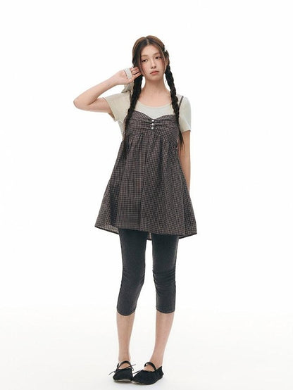 NAPSNAPS Gray Khaki Plaid Faux Layered Women&