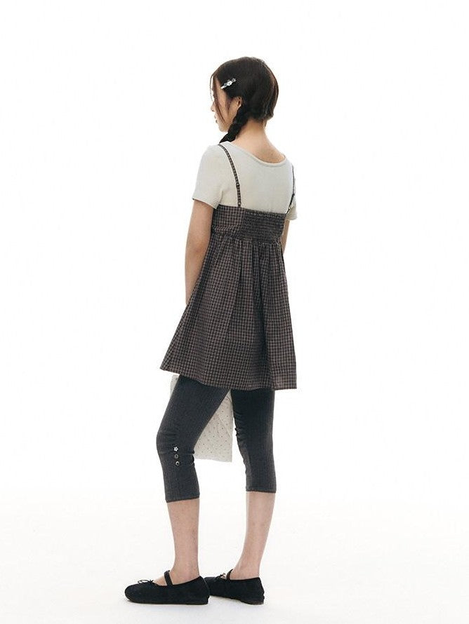 NAPSNAPS Gray Khaki Plaid Faux Layered Women&