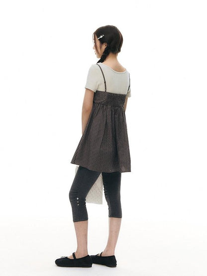 NAPSNAPS Gray Khaki Plaid Faux Layered Women&