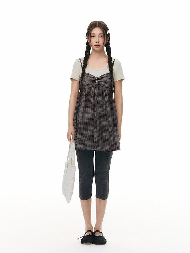 NAPSNAPS Gray Khaki Plaid Faux Layered Women&