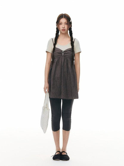NAPSNAPS Gray Khaki Plaid Faux Layered Women&