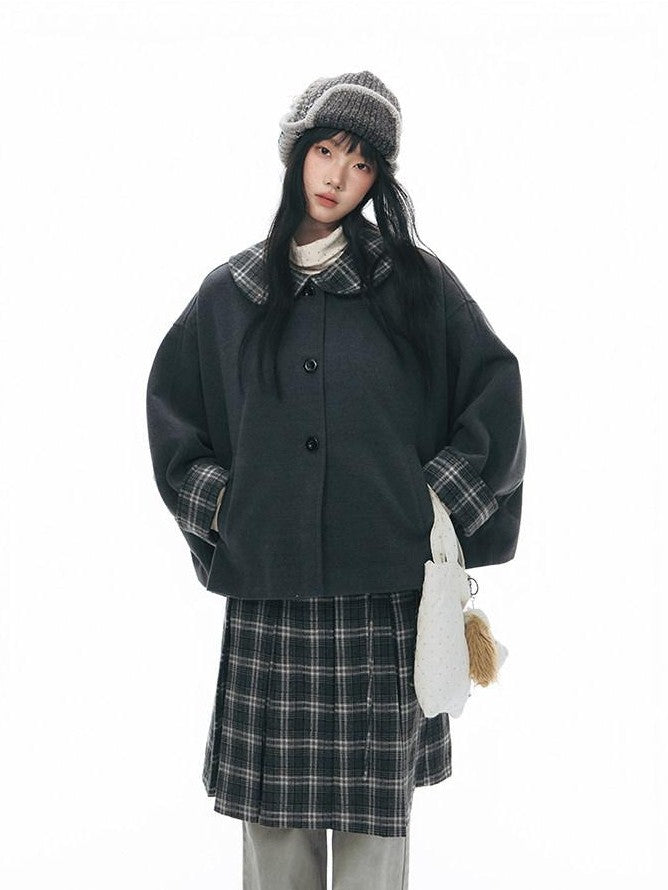 NAPSNAPS Gray Plaid Double Waist Tie Tweed Women&