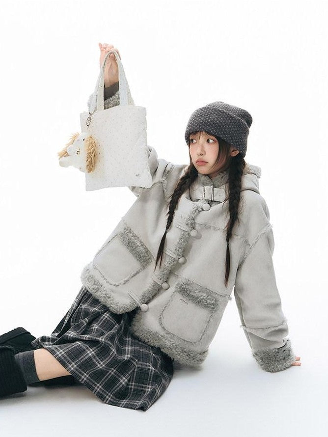 NAPSNAPS Gray Plaid Double Waist Tie Tweed Women&