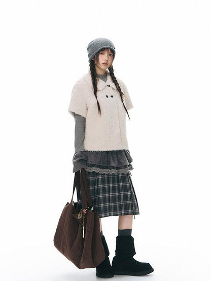NAPSNAPS Gray Plaid Double Waist Tie Tweed Women&