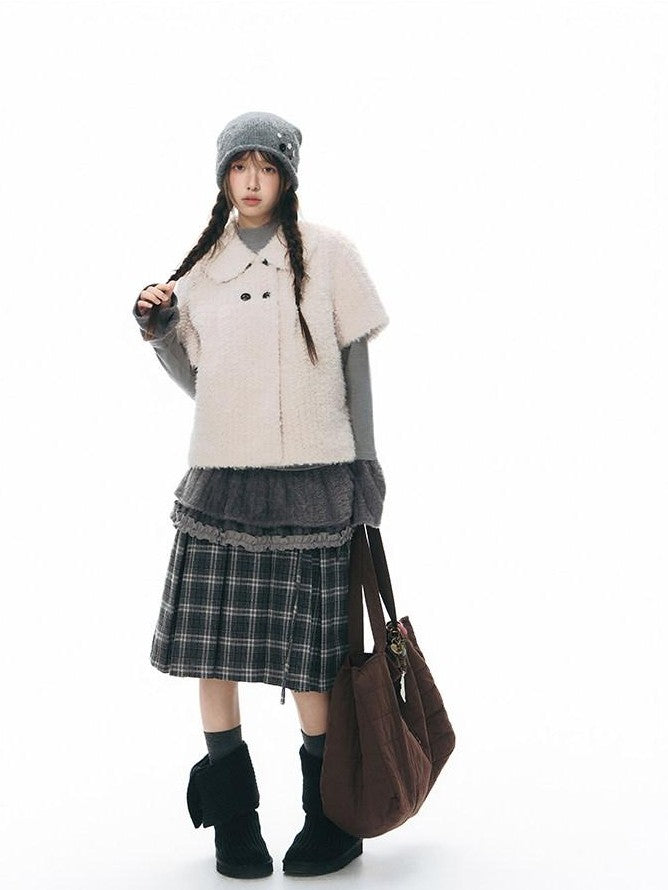 NAPSNAPS Gray Plaid Double Waist Tie Tweed Women&