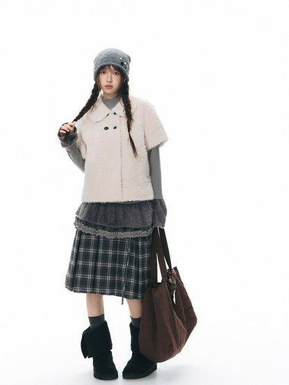 NAPSNAPS Gray Plaid Double Waist Tie Tweed Women&