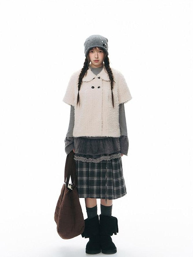 NAPSNAPS Gray Plaid Double Waist Tie Tweed Women&