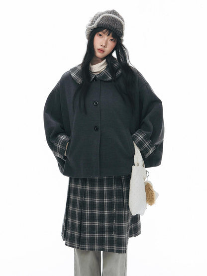 NAPSNAPS Gray Plaid Double Waist Tie Tweed Women&