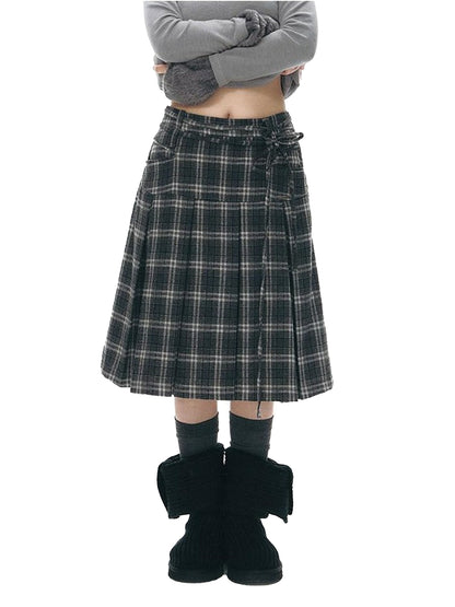 NAPSNAPS Gray Plaid Double Waist Tie Tweed Women&
