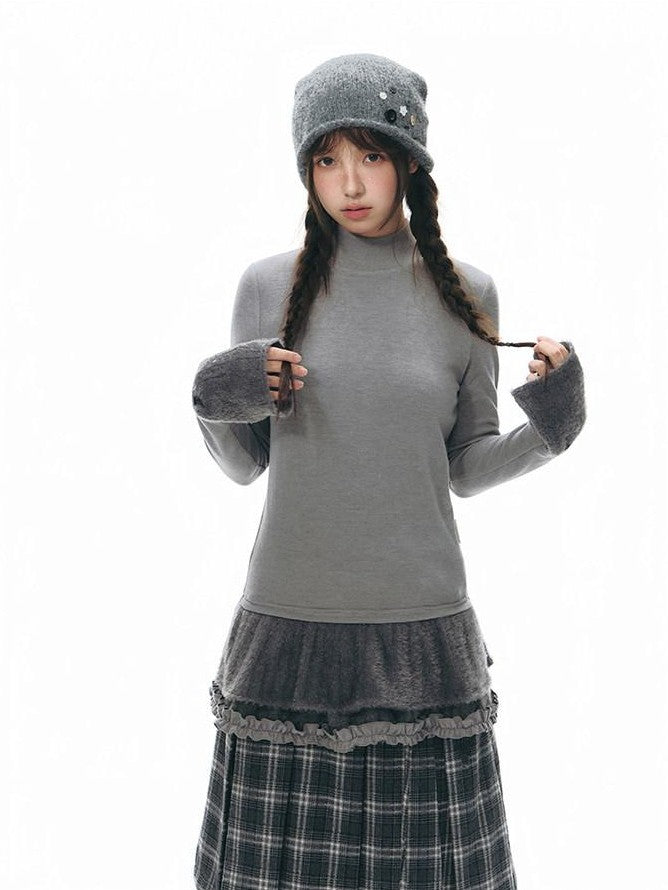 NAPSNAPS Gray Plaid Double Waist Tie Tweed Women&