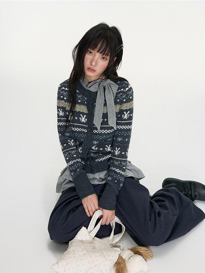 NAPSNAPS Gray Plaid Patchwork High Neck Tie Double Layer Women&