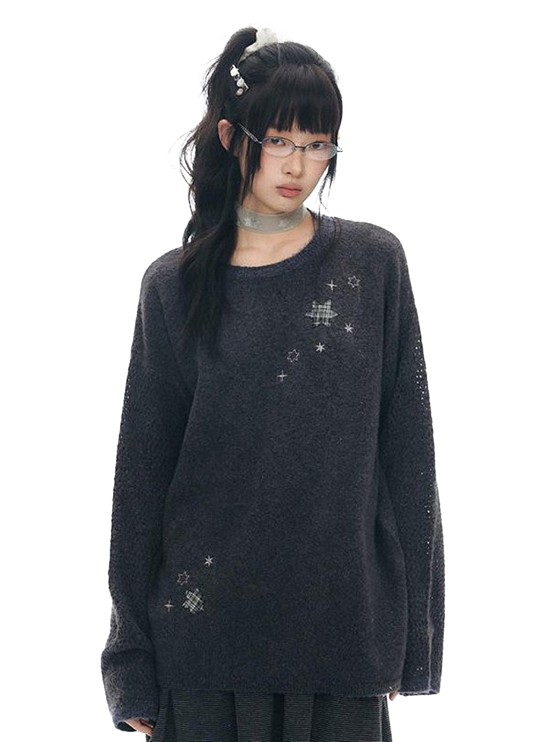 NAPSNAPS Gray Purple Six Point Star Applique Knit Women&