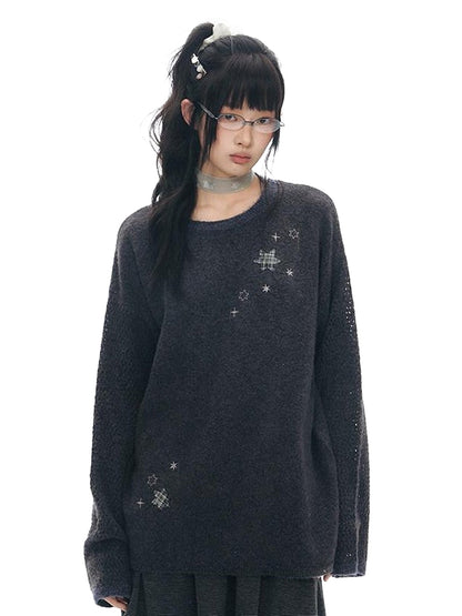 NAPSNAPS Gray Purple Six Point Star Applique Knit Women&
