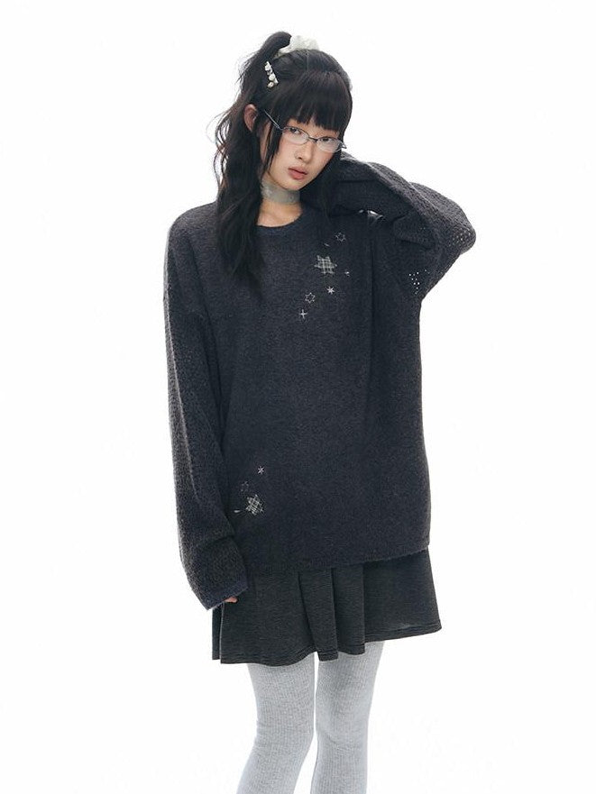 NAPSNAPS Gray Purple Six Point Star Applique Knit Women&