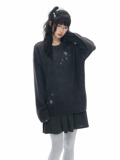 NAPSNAPS Gray Purple Six Point Star Applique Knit Women&