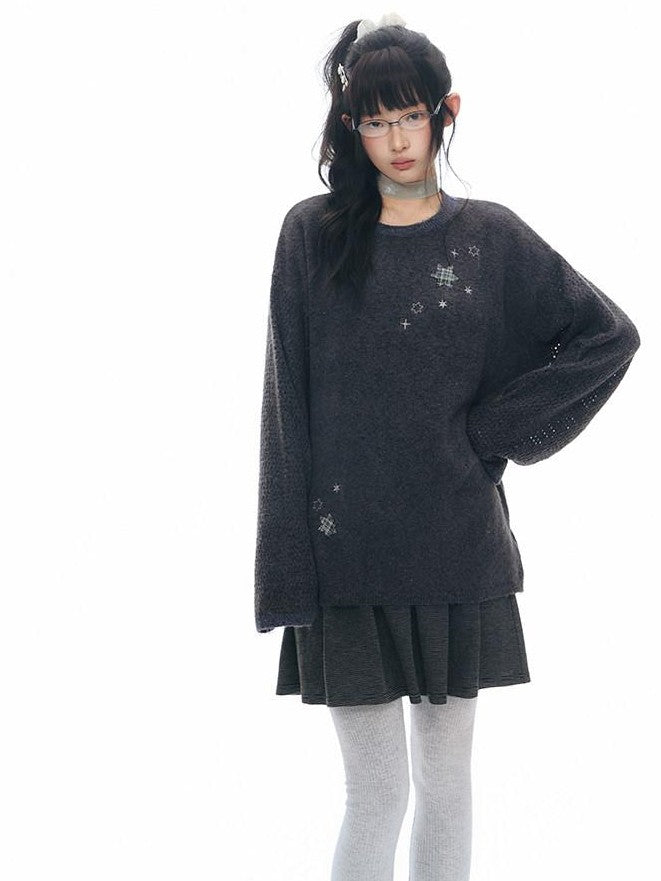 NAPSNAPS Gray Purple Six Point Star Applique Knit Women&