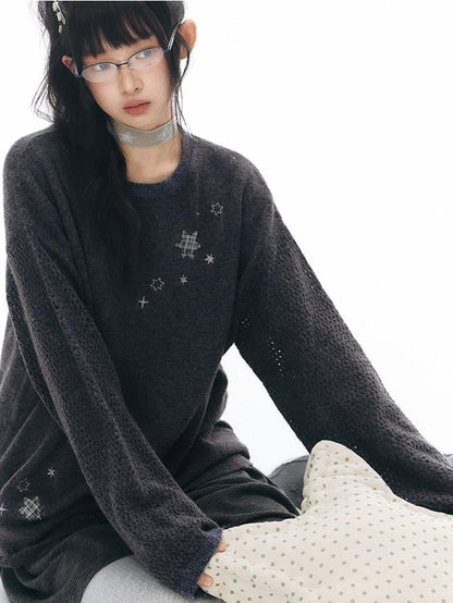 NAPSNAPS Gray Purple Six Point Star Applique Knit Women&
