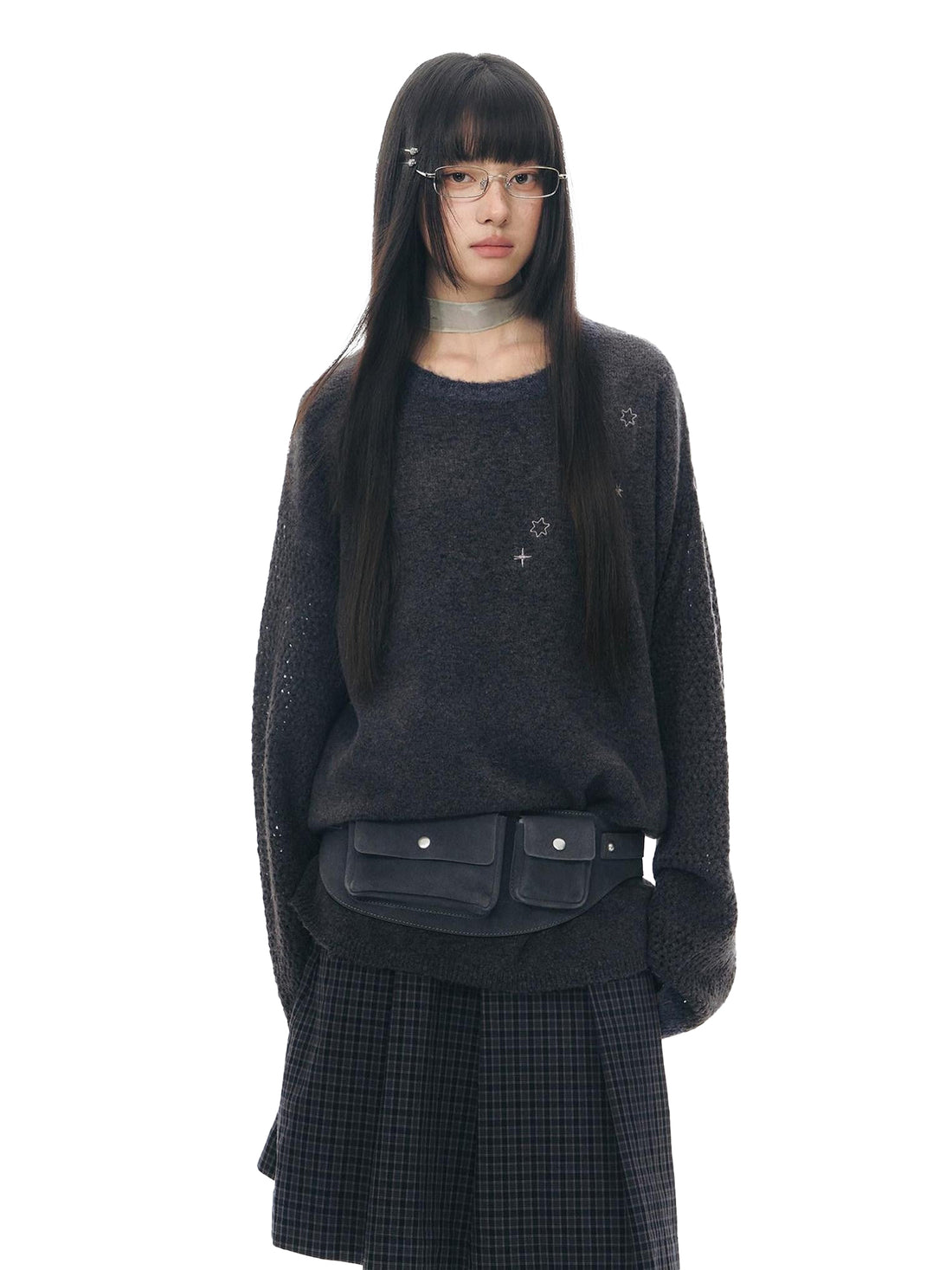 NAPSNAPS Gray Purple Six Point Star Applique Knit Women&