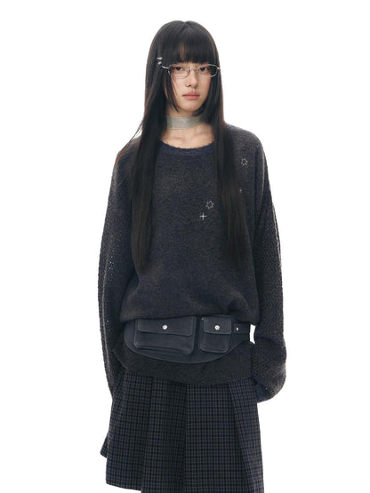 NAPSNAPS Gray Purple Six Point Star Applique Knit Women&