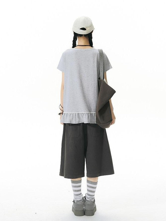 NAPSNAPS Gray Ruffle Spliced Faux Two Piece Women&