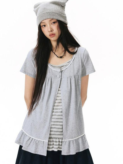 NAPSNAPS Gray Ruffle Spliced Faux Two Piece Women&