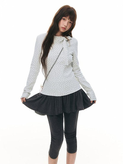 NAPSNAPS Gray Star Tie Button Stand Collar Slim Women&