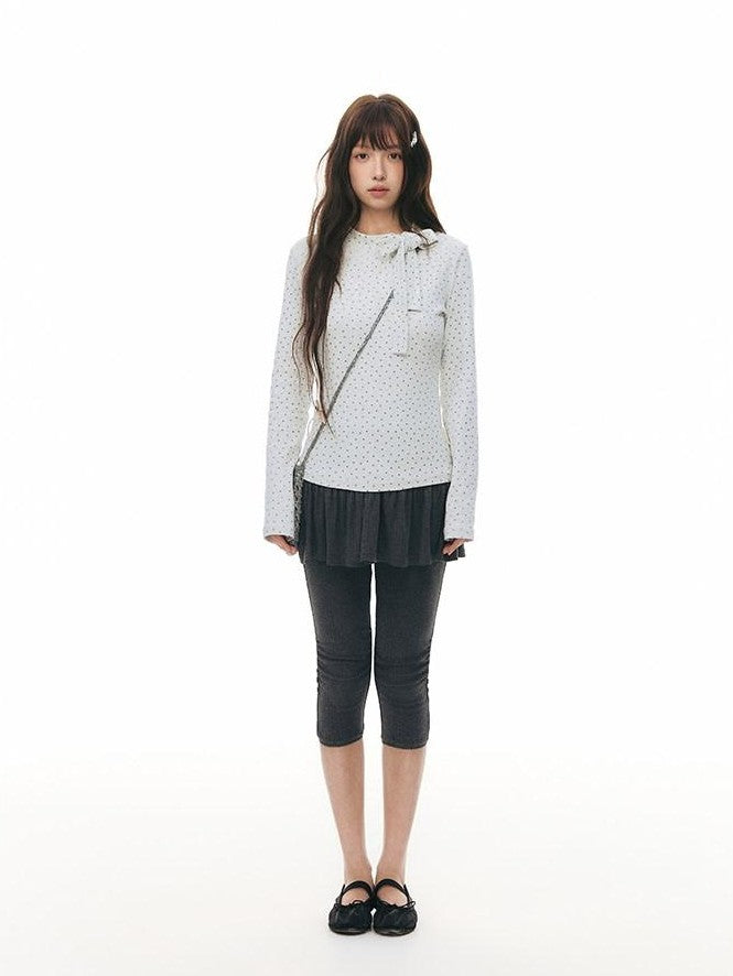 NAPSNAPS Gray Star Tie Button Stand Collar Slim Women&