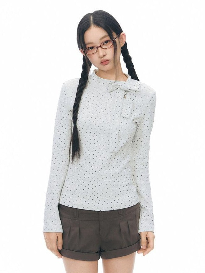 NAPSNAPS Gray Star Tie Button Stand Collar Slim Women&