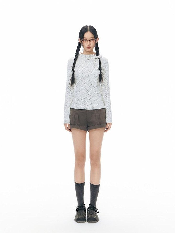 NAPSNAPS Gray Star Tie Button Stand Collar Slim Women&