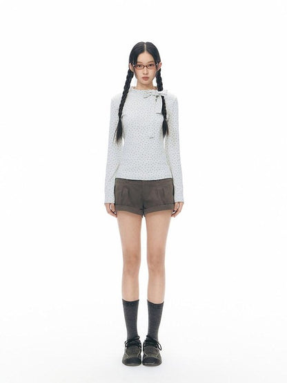NAPSNAPS Gray Star Tie Button Stand Collar Slim Women&