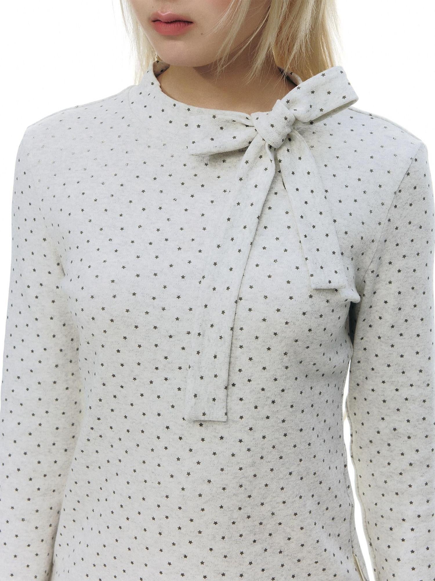 NAPSNAPS Gray Star Tie Button Stand Collar Slim Women&