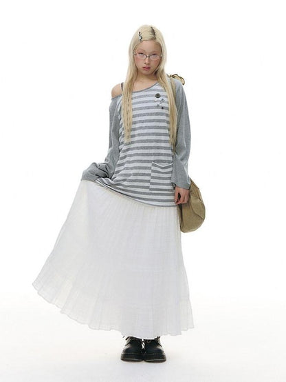 NAPSNAPS Gray Striped Button Raglan Pocket Women&