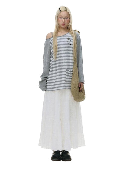 NAPSNAPS Gray Striped Button Raglan Pocket Women&
