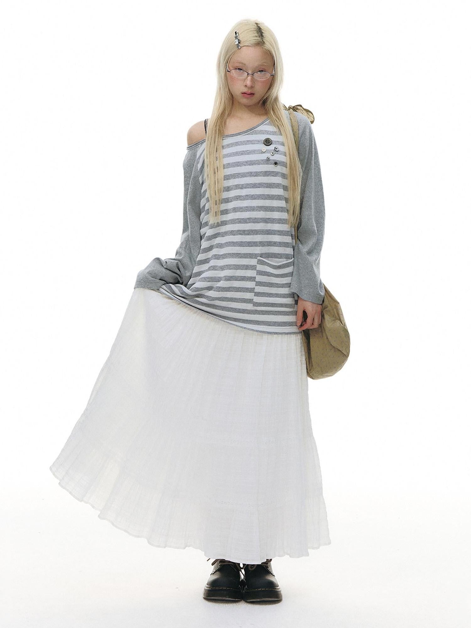 NAPSNAPS Gray Striped Button Raglan Pocket Women&