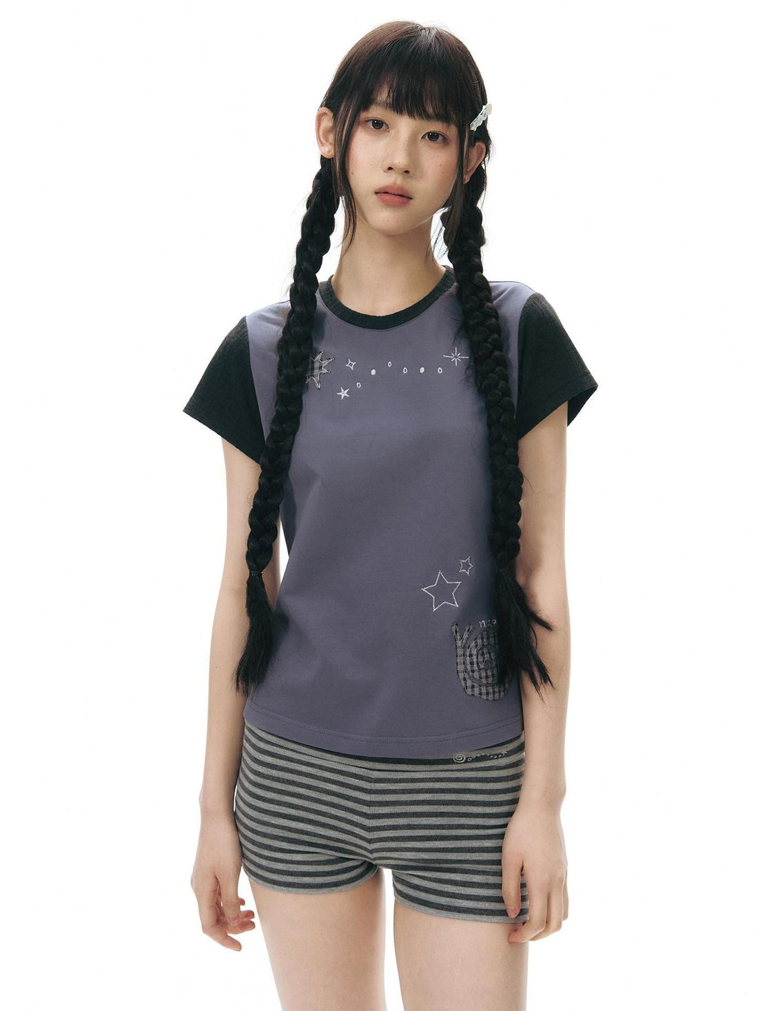 NAPSNAPS Gray Striped Embroidered Knit Women&