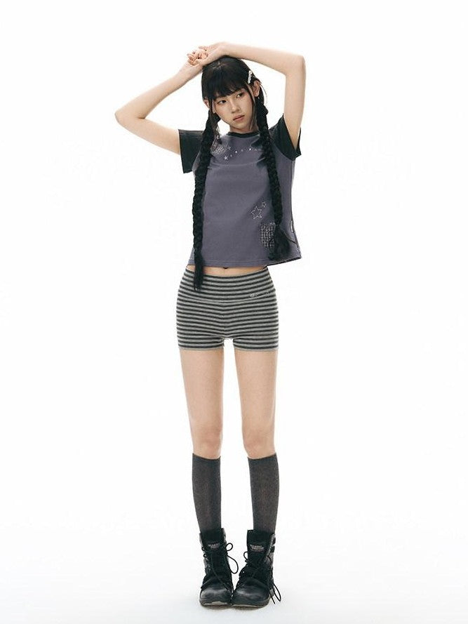 NAPSNAPS Gray Striped Embroidered Knit Women&