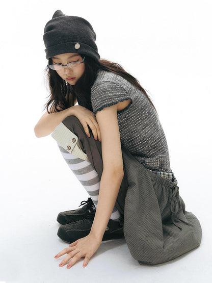 NAPSNAPS Gray White Striped Knitted Slouch Women&