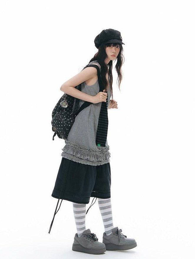 NAPSNAPS Gray White Striped Knitted Slouch Women&