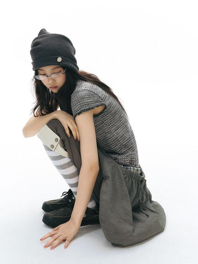 NAPSNAPS Gray White Striped Knitted Slouch Women&